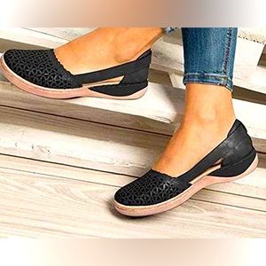Women Black wedges orthopedic hollow out slip on sandals